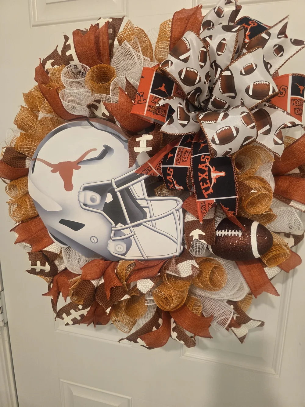 Texas Longhorns Football Decorative Wreath in Burnt Orange and White
